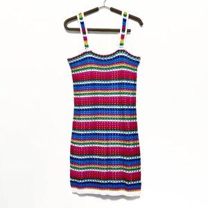 Gap Women’s Rainbow Stripe Crochet Lined Spring Summer Festival Sun Dress XS